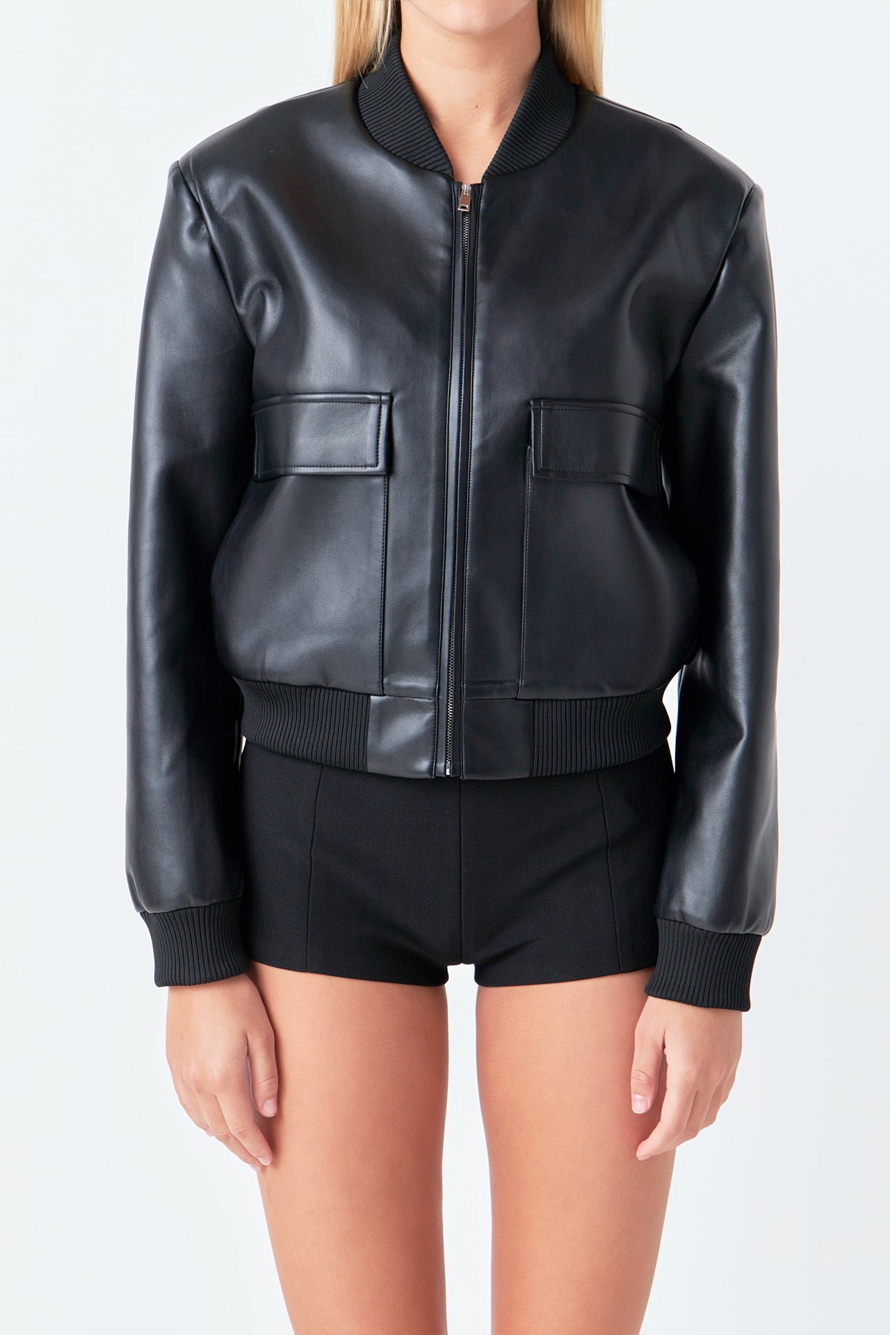 ENDLESS ROSE - Short Pu Leather Bomber Jacket - JACKETS available at Objectrare