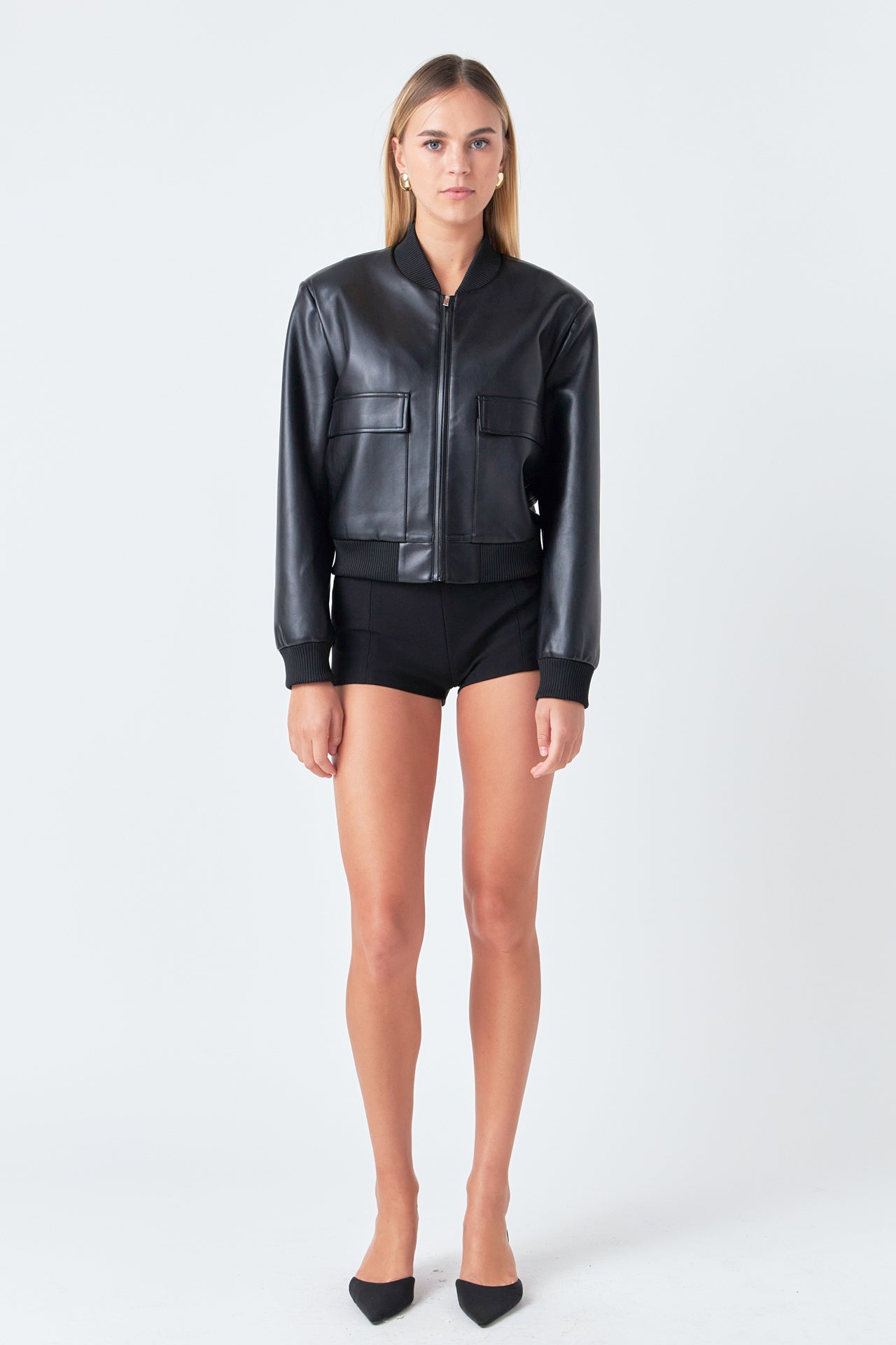 ENDLESS ROSE - Short Pu Leather Bomber Jacket - JACKETS available at Objectrare