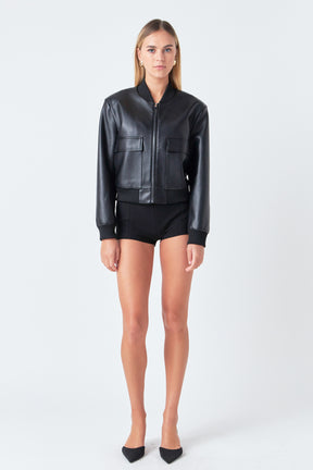 ENDLESS ROSE - Short Pu Leather Bomber Jacket - JACKETS available at Objectrare