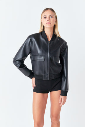 ENDLESS ROSE - Short Pu Leather Bomber Jacket - JACKETS available at Objectrare