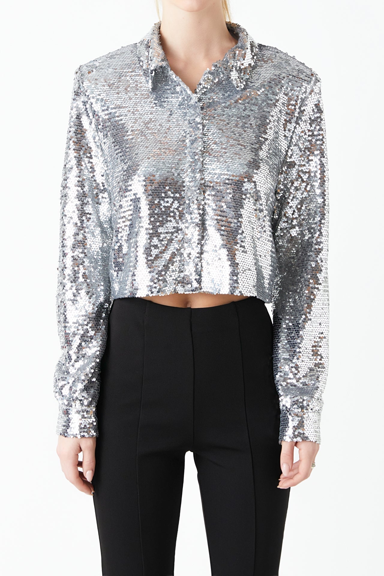 GREY LAB - Grey Lab - Sequins Cropped Shirt - SHIRTS & BLOUSES available at Objectrare