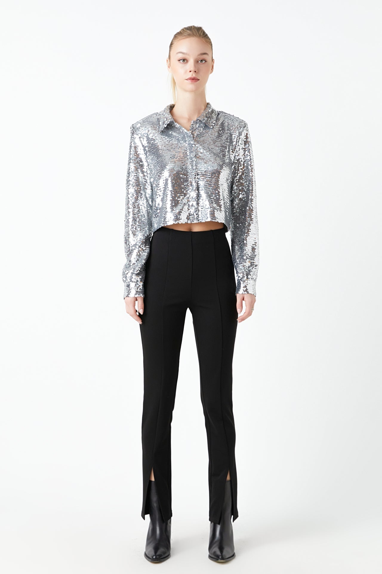 GREY LAB - Grey Lab - Sequins Cropped Shirt - SHIRTS & BLOUSES available at Objectrare