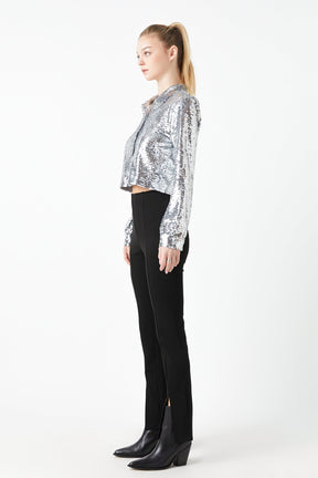 GREY LAB - Grey Lab - Sequins Cropped Shirt - SHIRTS & BLOUSES available at Objectrare