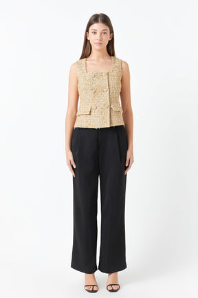 ENDLESS ROSE - Endless Rose - Gold Tweed Double Button Top - TOPS available at Objectrare