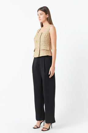 ENDLESS ROSE - Endless Rose - Gold Tweed Double Button Top - TOPS available at Objectrare