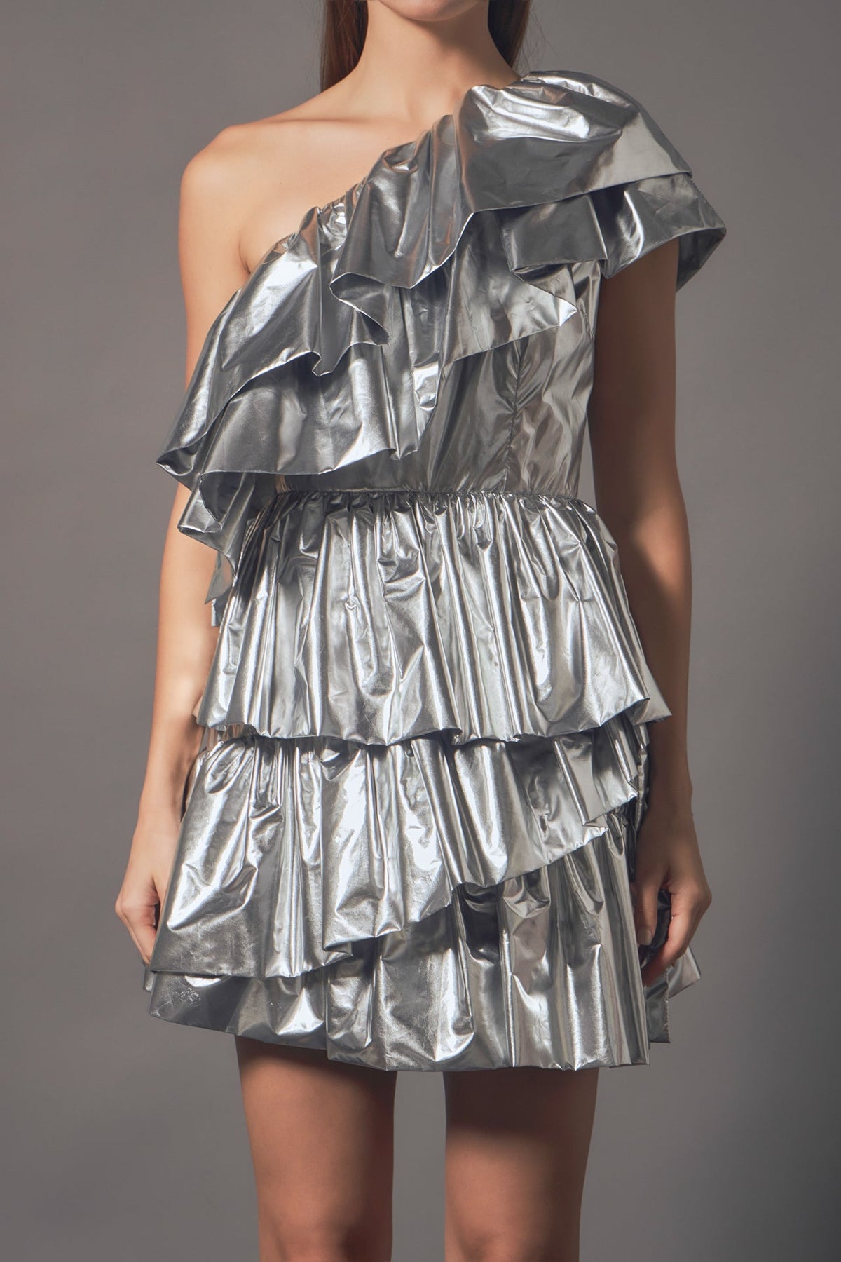 ENDLESS ROSE - Metallic Tiered Mini Dress - DRESSES available at Objectrare