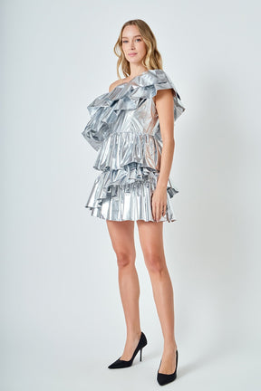 ENDLESS ROSE - Metallic Tiered Mini Dress - DRESSES available at Objectrare