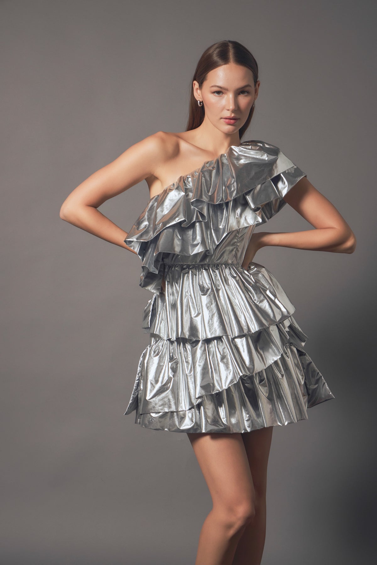 ENDLESS ROSE - Metallic Tiered Mini Dress - DRESSES available at Objectrare