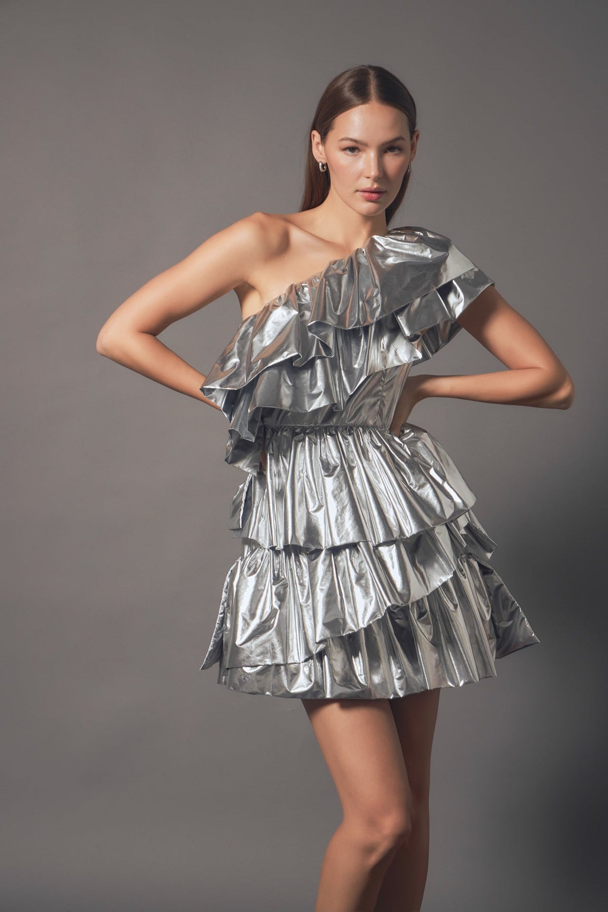 ENDLESS ROSE - Endless Rose - Metallic Tiered Mini Dress - DRESSES available at Objectrare