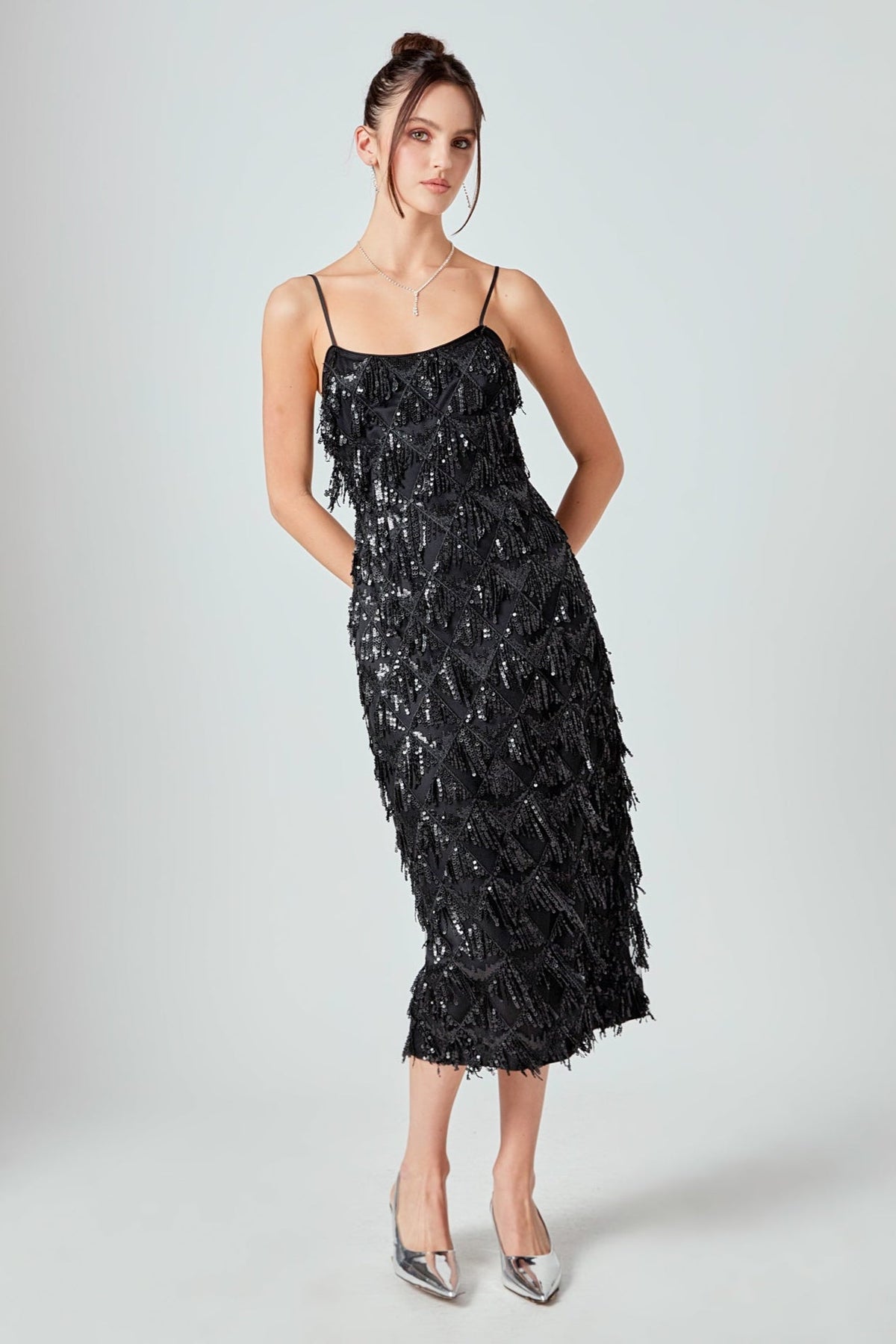 ENDLESS ROSE - Diagonal Sequins Slip Dress - DRESSES available at Objectrare