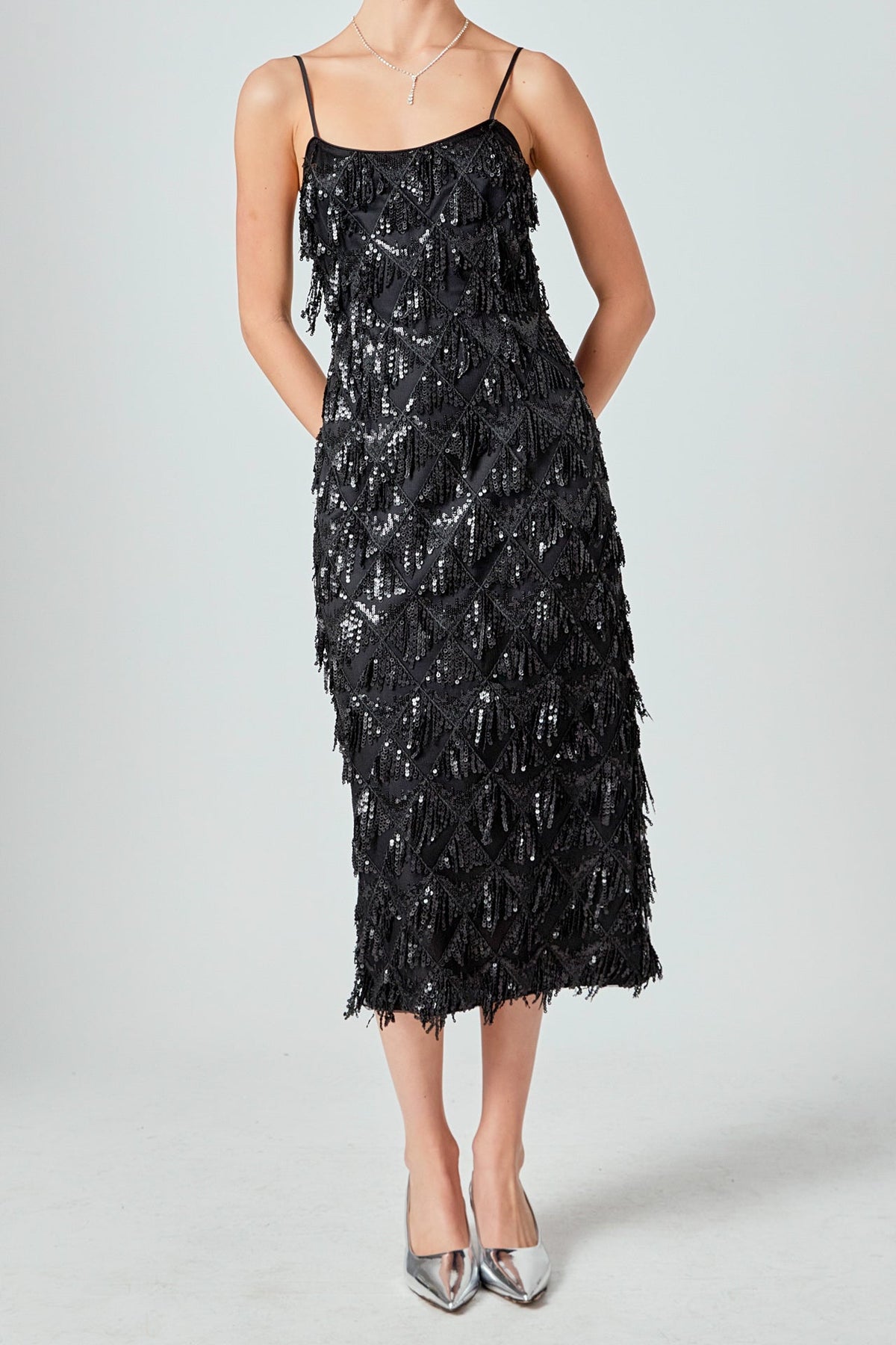 ENDLESS ROSE - Diagonal Sequins Slip Dress - DRESSES available at Objectrare