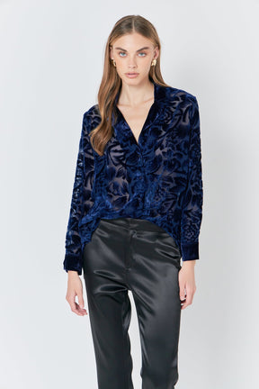 ENDLESS ROSE - Velvet Burnout Collared Top - TOPS available at Objectrare