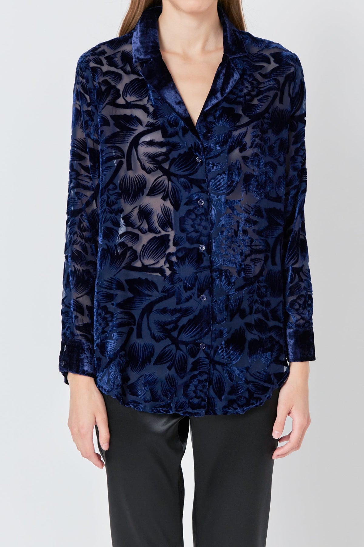 ENDLESS ROSE - Velvet Burnout Collared Top - TOPS available at Objectrare