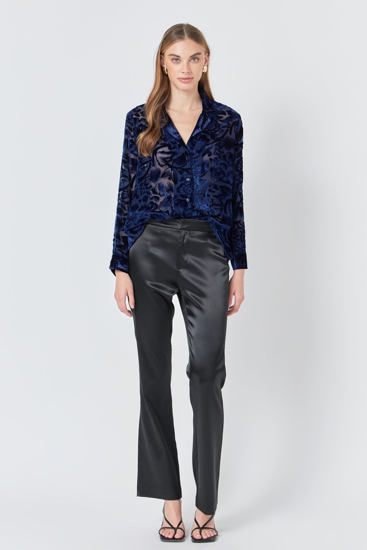 ENDLESS ROSE - Velvet Burnout Collared Top - TOPS available at Objectrare