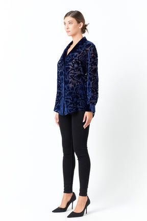 ENDLESS ROSE - Velvet Burnout Collared Top - TOPS available at Objectrare