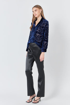 ENDLESS ROSE - Velvet Burnout Collared Top - TOPS available at Objectrare
