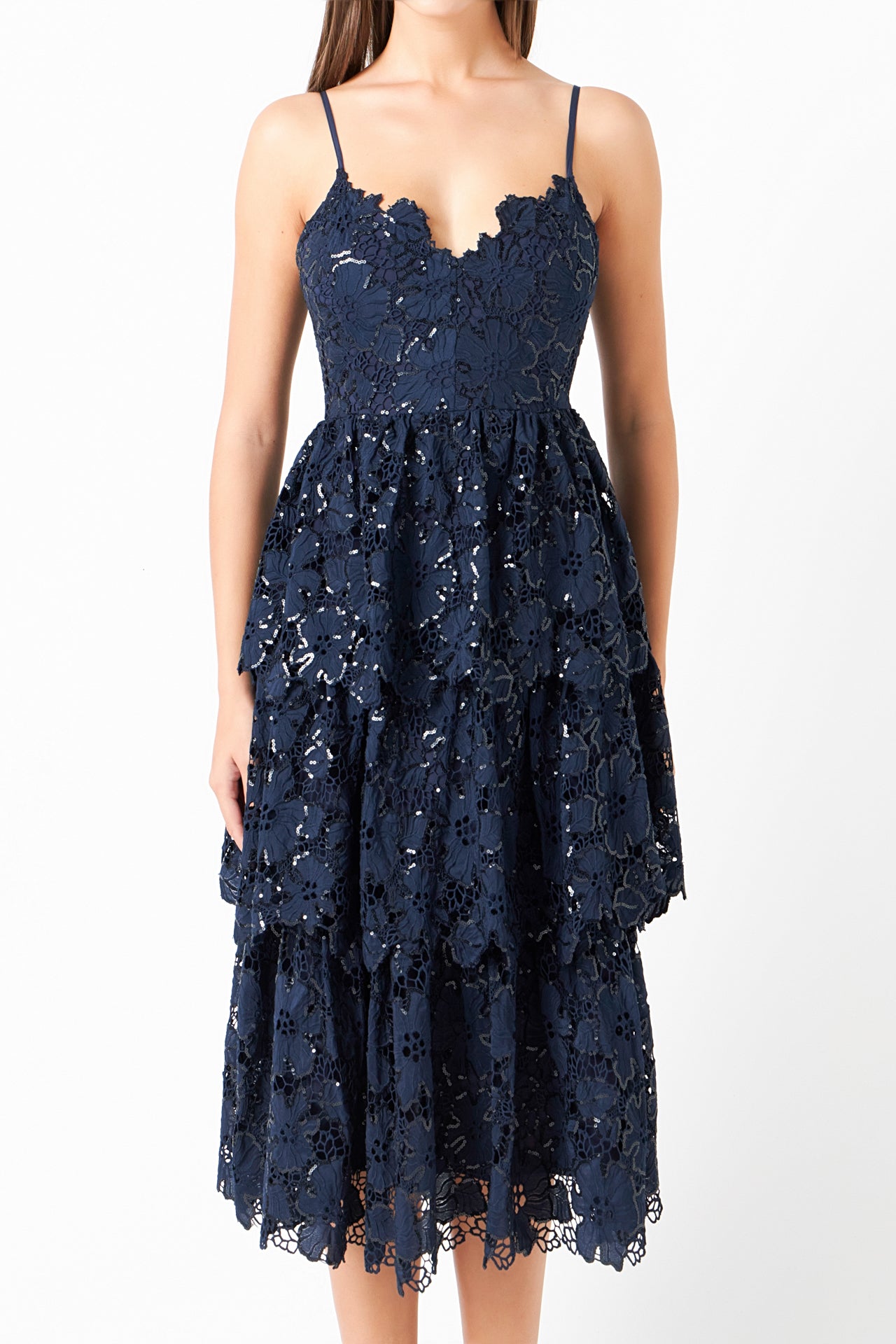 ENDLESS ROSE - Sequins Lace Tiered Dress - DRESSES available at Objectrare