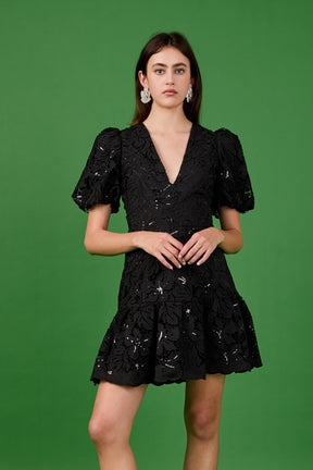 ENDLESS ROSE - Sequins Lace Mini Dress - DRESSES available at Objectrare