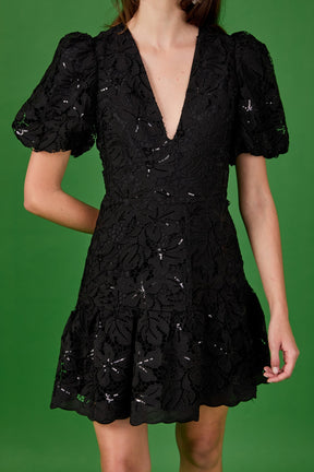 ENDLESS ROSE - Sequins Lace Mini Dress - DRESSES available at Objectrare
