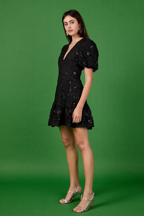 ENDLESS ROSE - Sequins Lace Mini Dress - DRESSES available at Objectrare