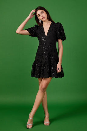 ENDLESS ROSE - Sequins Lace Mini Dress - DRESSES available at Objectrare