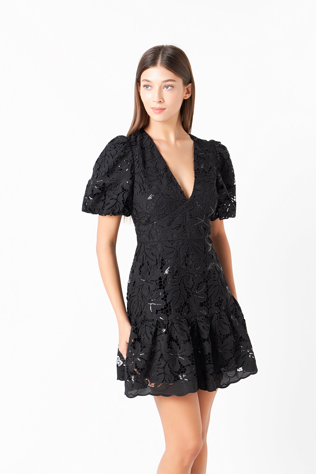 ENDLESS ROSE - Sequins Lace Mini Dress - DRESSES available at Objectrare