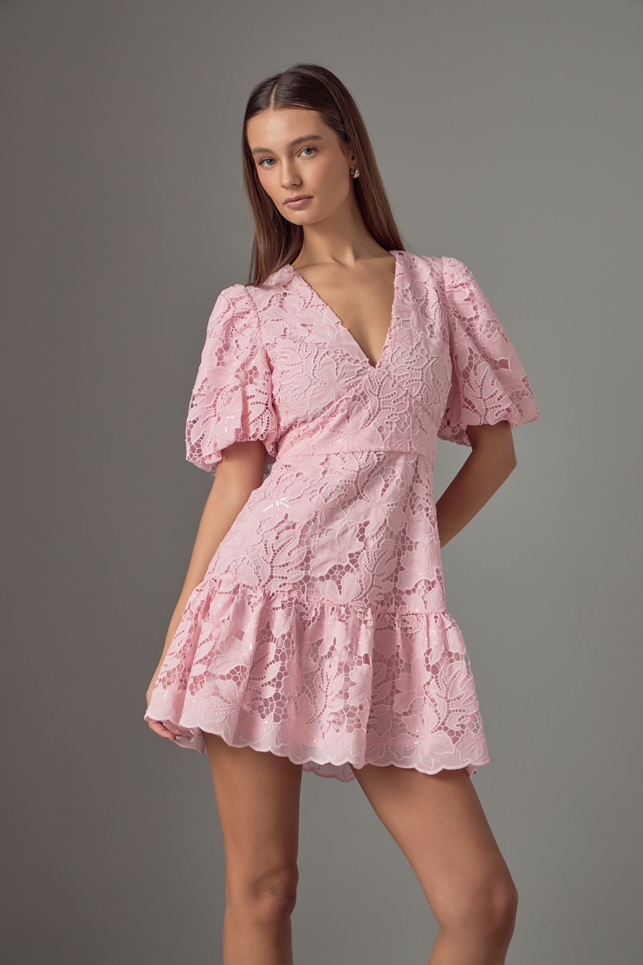 ENDLESS ROSE - Sequins Lace Mini Dress - DRESSES available at Objectrare