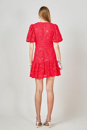 ENDLESS ROSE - Sequins Lace Mini Dress - DRESSES available at Objectrare