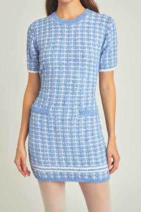 ENDLESS ROSE - Check Sweater Mini Dress - DRESSES available at Objectrare