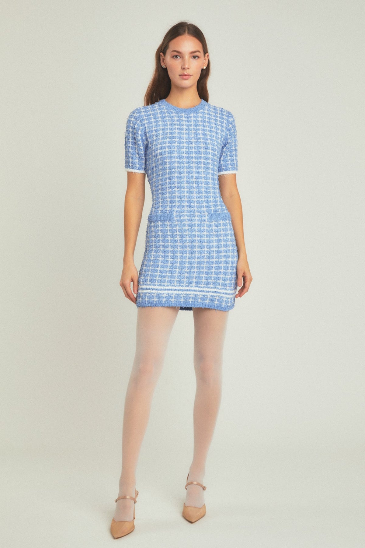 Check Sweater Mini Dress