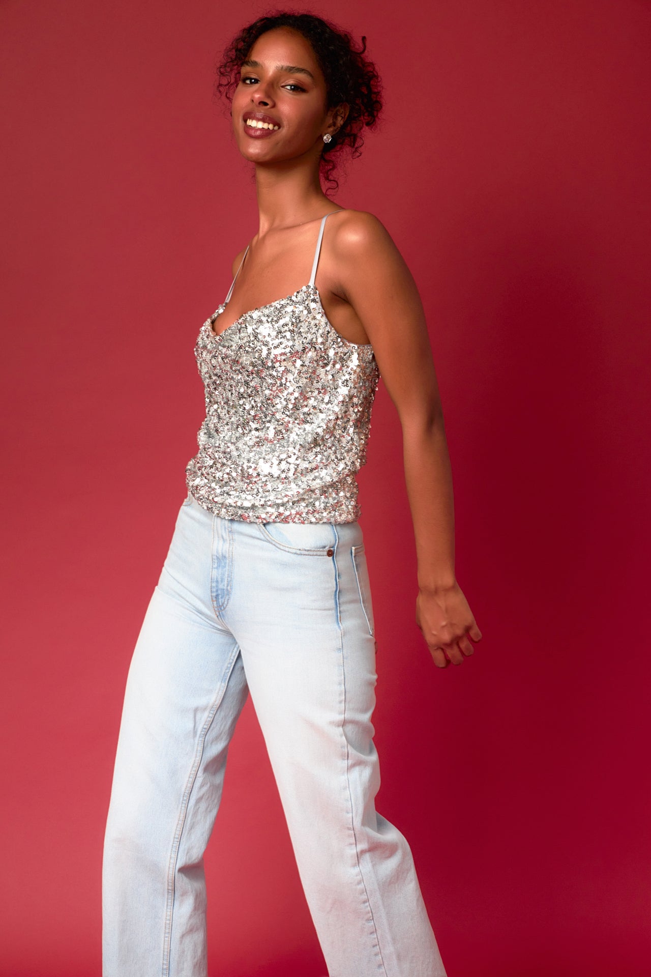 ENDLESS ROSE - Sequins Cowl Neck Top - TOPS available at Objectrare