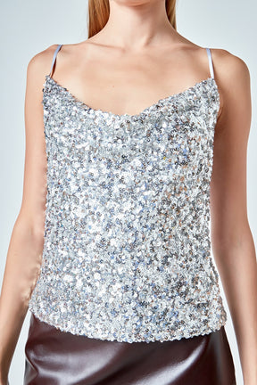 ENDLESS ROSE - Sequins Cowl Neck Top - TOPS available at Objectrare