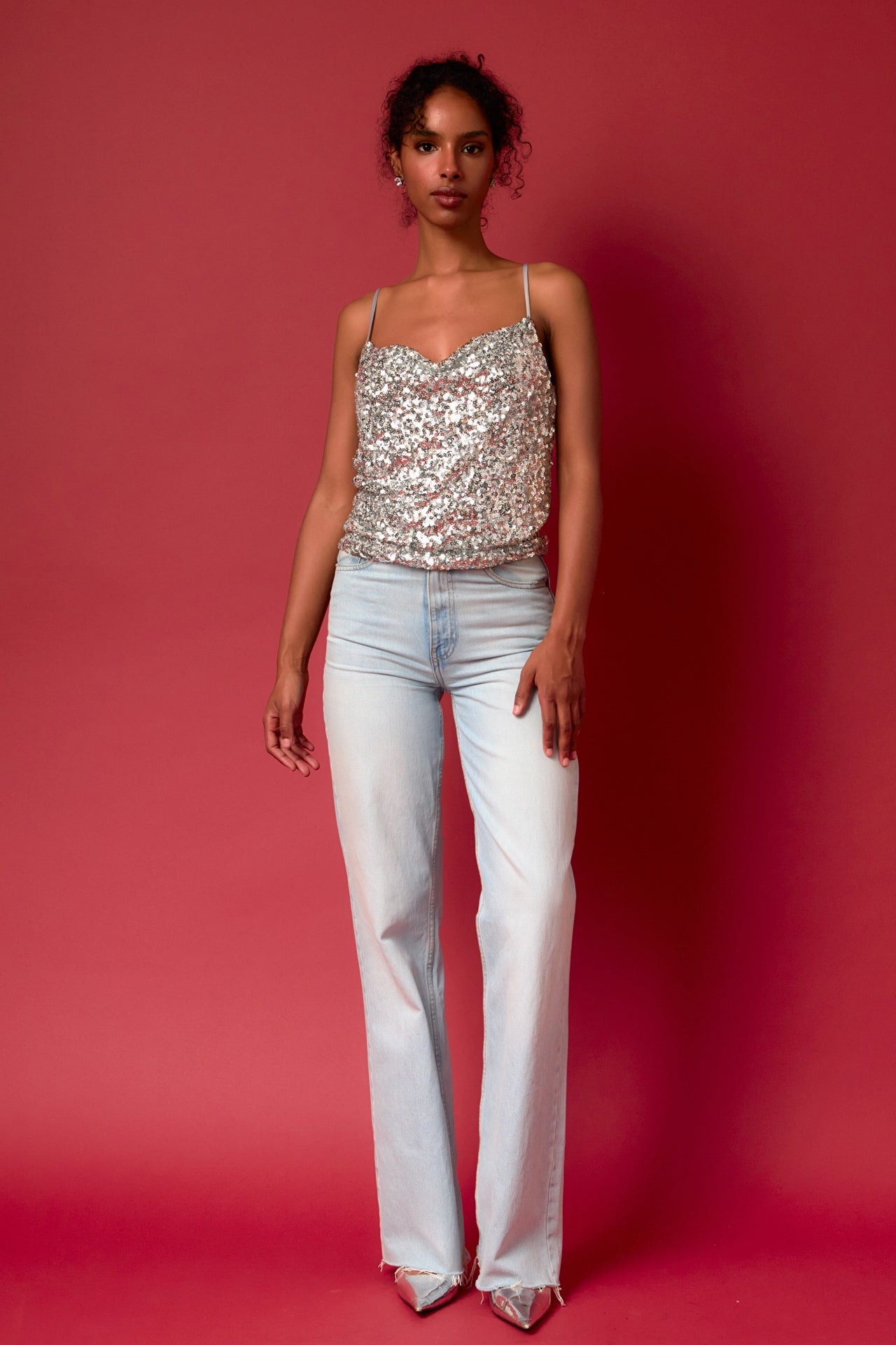 ENDLESS ROSE - Sequins Cowl Neck Top - TOPS available at Objectrare