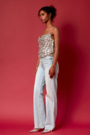 ENDLESS ROSE - Sequins Cowl Neck Top - TOPS available at Objectrare