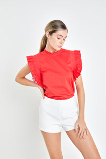 ENGLISH FACTORY - Embroidered Ruffle Sleeve Top - TOPS available at Objectrare