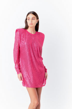 ENDLESS ROSE - Sequins Long Sleeve Shift Mini Dress - DRESSES available at Objectrare