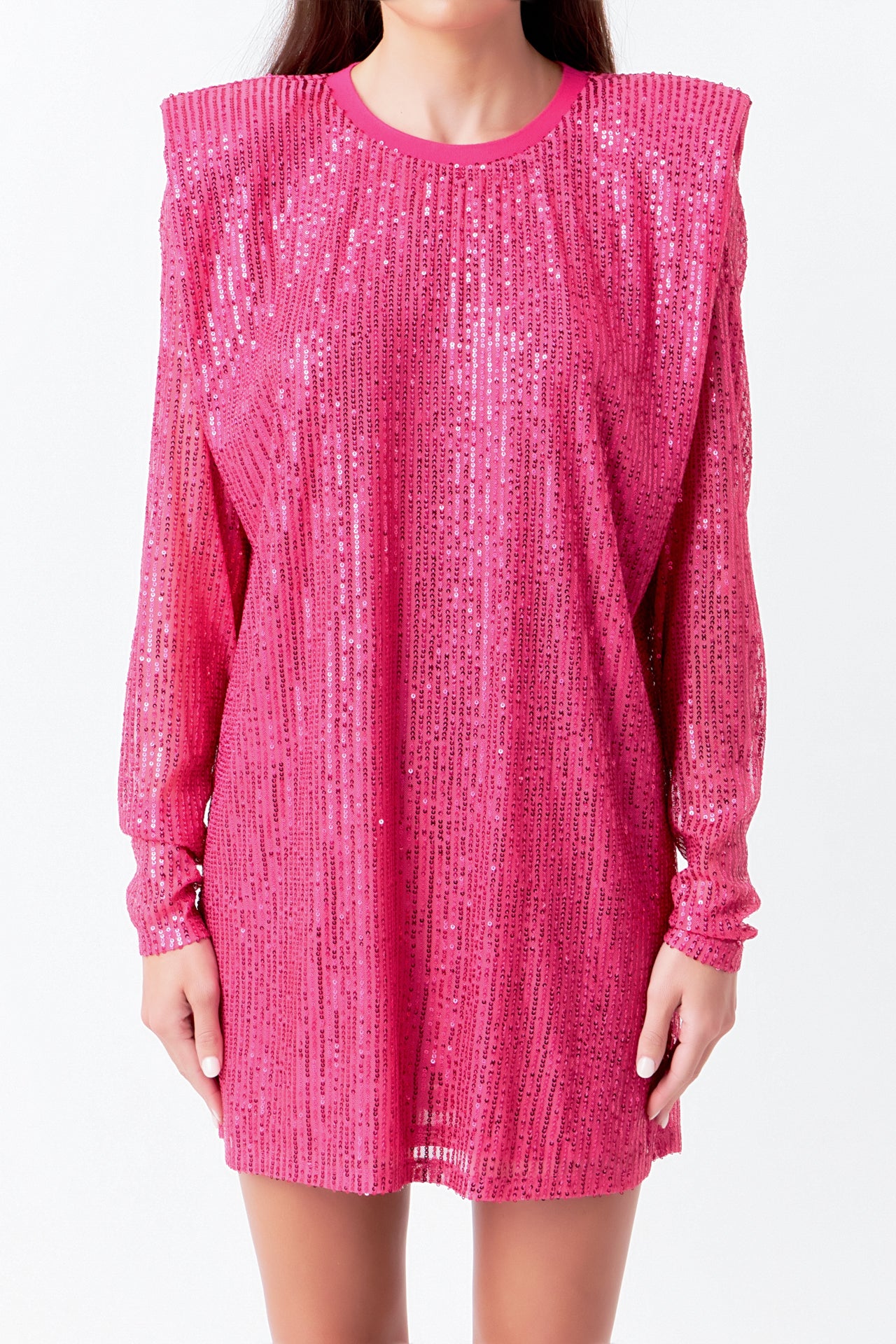 ENDLESS ROSE - Endless Rose - Sequins Long Sleeve Shift Mini Dress - DRESSES available at Objectrare