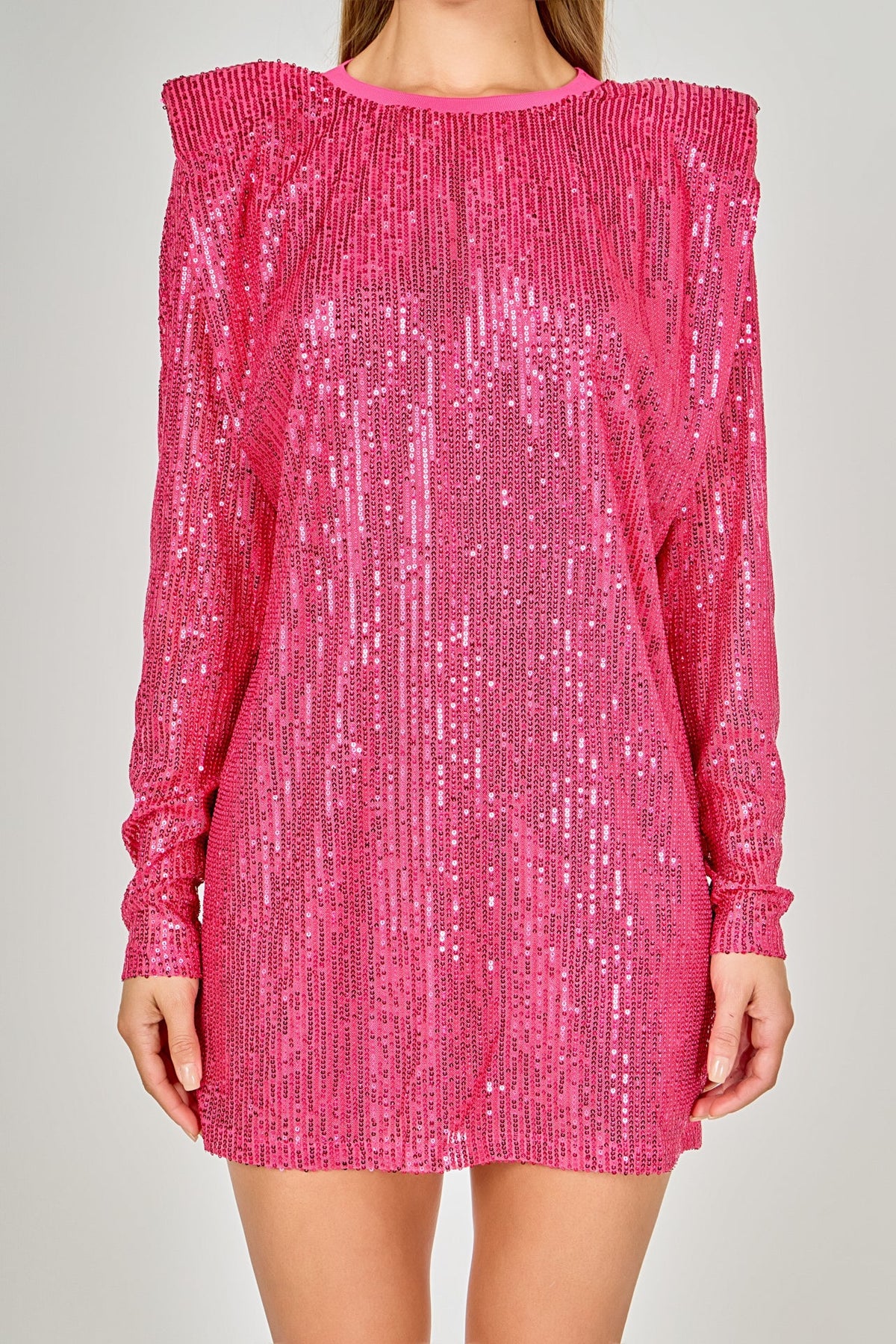 ENDLESS ROSE - Sequins Long Sleeve Shift Mini Dress - DRESSES available at Objectrare