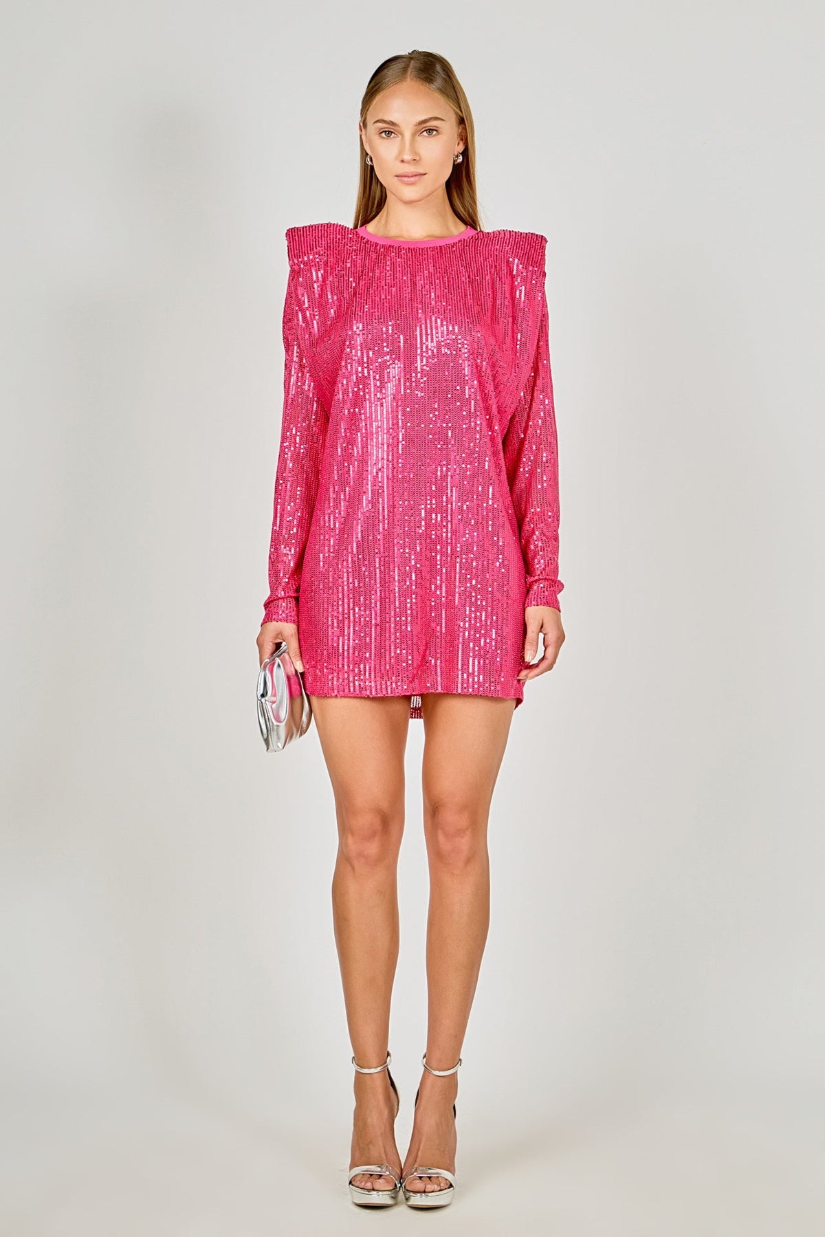 ENDLESS ROSE - Sequins Long Sleeve Shift Mini Dress - DRESSES available at Objectrare