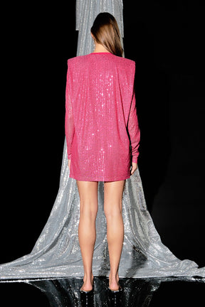 ENDLESS ROSE - Sequins Long Sleeve Shift Mini Dress - DRESSES available at Objectrare
