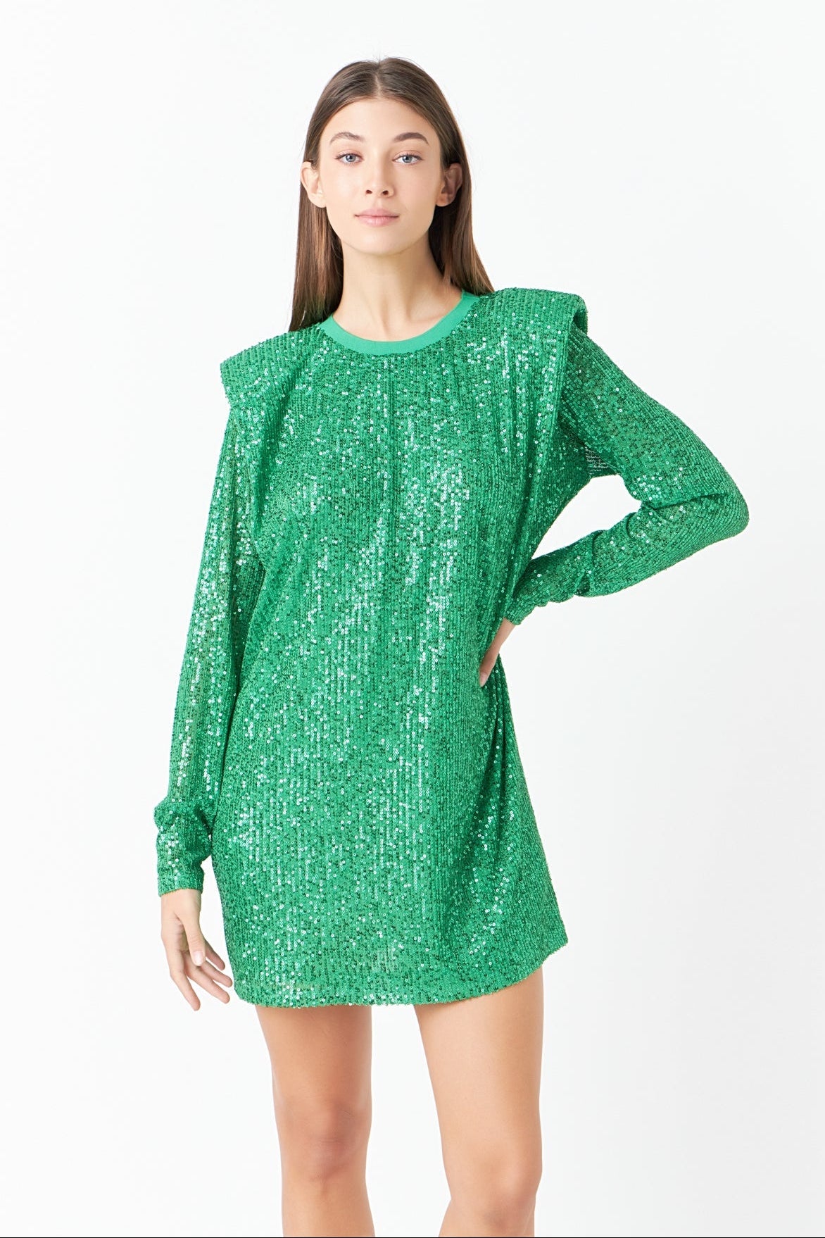 Sequins Long Sleeve Shift Mini Dress
