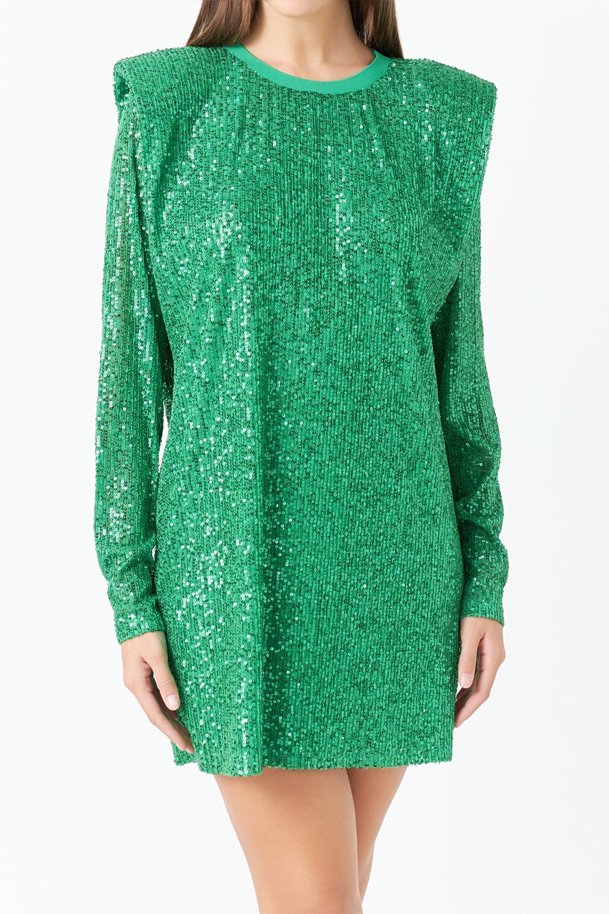 ENDLESS ROSE - Sequins Long Sleeve Shift Mini Dress - DRESSES available at Objectrare