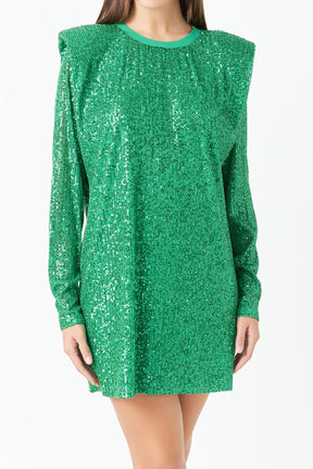 ENDLESS ROSE - Sequins Long Sleeve Shift Mini Dress - DRESSES available at Objectrare