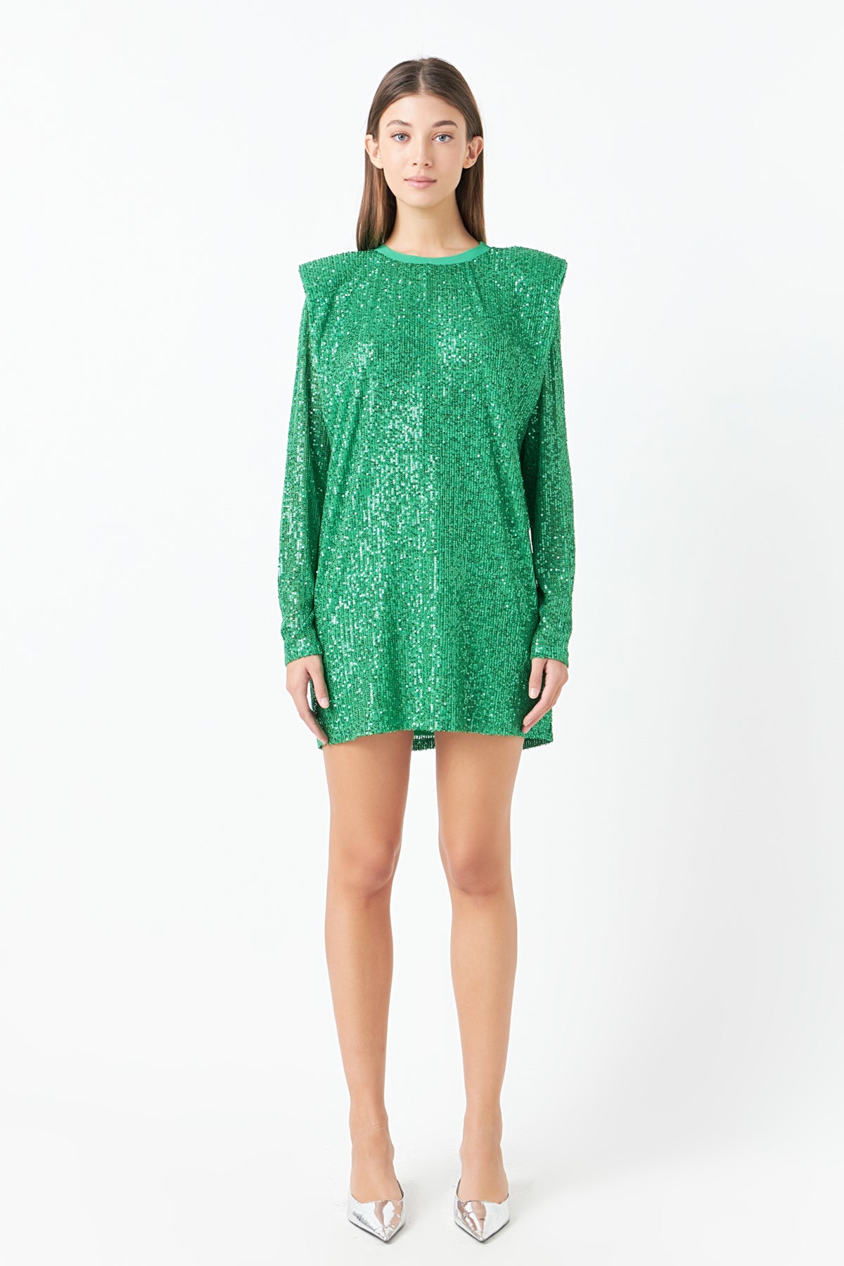ENDLESS ROSE - Sequins Long Sleeve Shift Mini Dress - DRESSES available at Objectrare