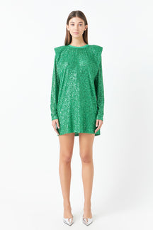 ENDLESS ROSE - Endless Rose - Sequins Long Sleeve Shift Mini Dress - DRESSES available at Objectrare