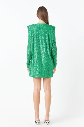 ENDLESS ROSE - Sequins Long Sleeve Shift Mini Dress - DRESSES available at Objectrare