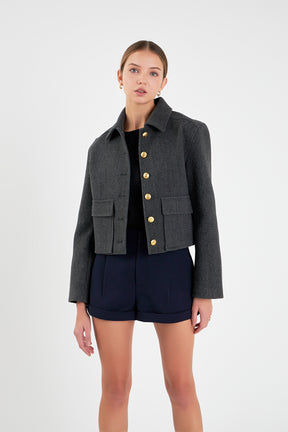ENGLISH FACTORY - Gold Button Cropped Jacket - JACKETS available at Objectrare