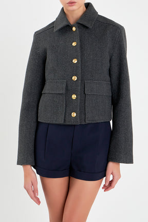 ENGLISH FACTORY - Gold Button Cropped Jacket - JACKETS available at Objectrare
