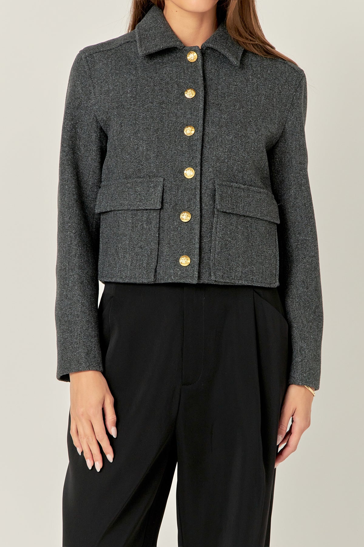 ENGLISH FACTORY - Gold Button Cropped Jacket - JACKETS available at Objectrare