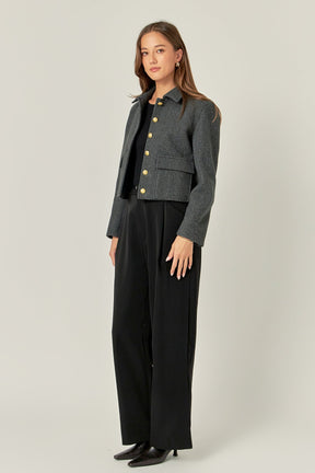 ENGLISH FACTORY - Gold Button Cropped Jacket - JACKETS available at Objectrare